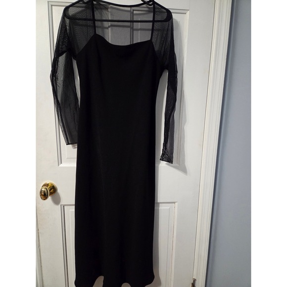 Jones New York Dress Womens 10 Black Mesh Sleeve Maxi Goth Glam Formal Evening - Picture 2 of 5